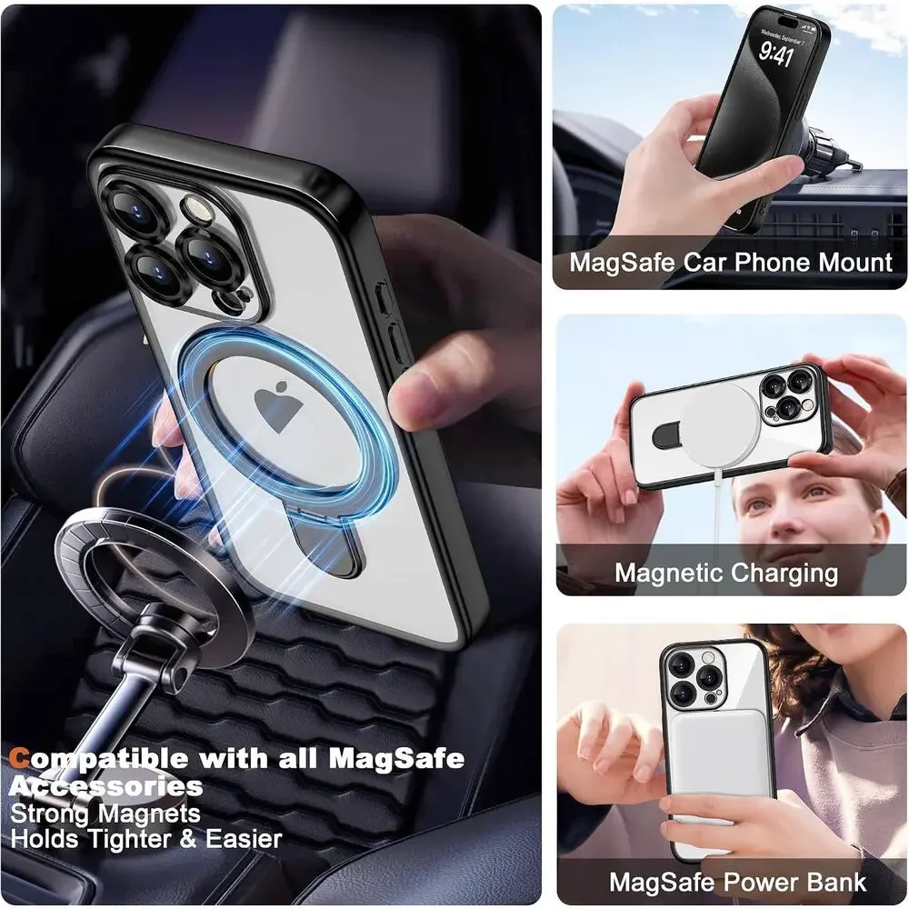 Compatible with iPhone 15 Pro Max Case Invisible Magnetic Ring Stand 6.7